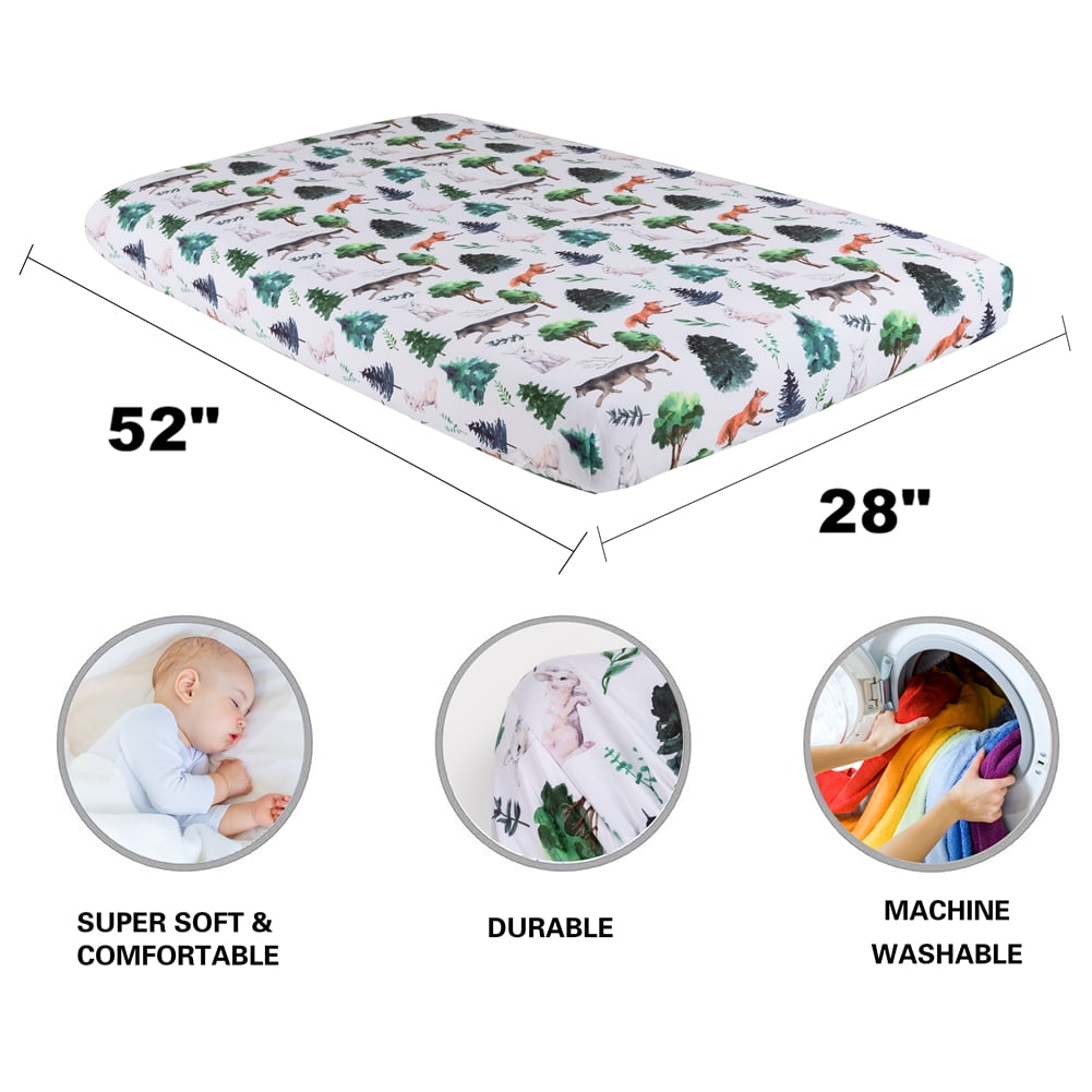 rezipo Crib Sheets Set 4-Piece 120 Thread Count Animals & Insects Green Woodland Polyester Fitted