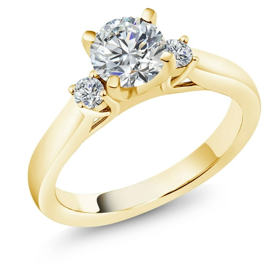 Gem Stone King 18K Yellow Gold Plated Silver Lab Grown Diamond Engagement Ring for Women | 0.87 Cttw | Round 6MM | Gemstone April Birthstone | Size 6