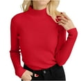 thumbnail image 2 of Jjayotai Turtleneck Shirt for Women, Long Sleeve Thermal Tops, Base Layer Top, Casual Slim Fit Pullover, Soft Comfortable Knit Sweater Red Free Size, 2 of 3