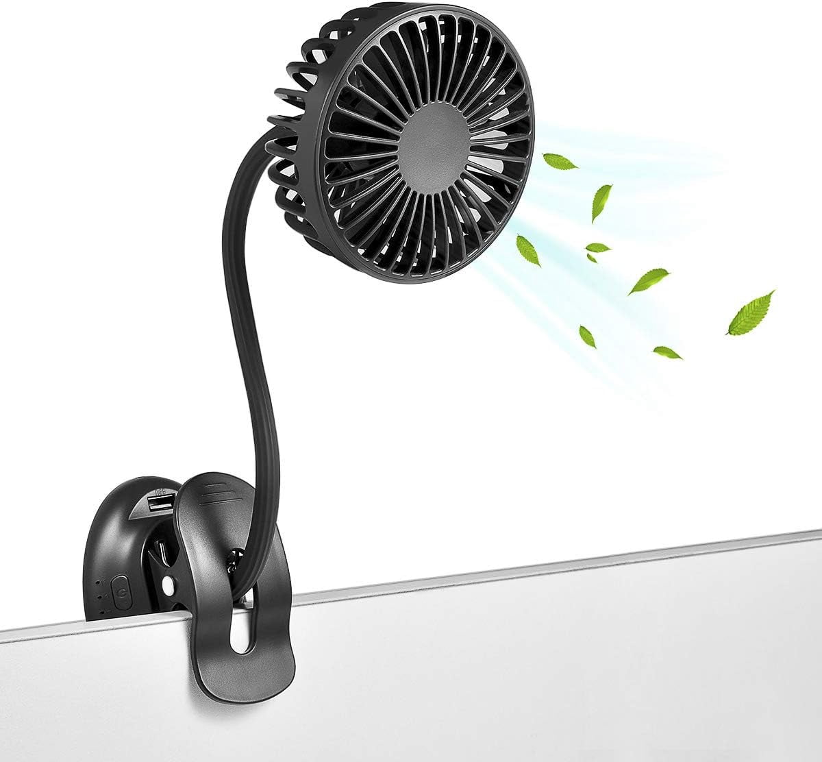 Clip on Fan Usb Mini Fan Battery Operated Desk Fan with Emergency Power Bank, Baby Stroller Fan Rechargeable Personal Fan Flexible Neck 3 Speeds Great for Beach Car Camping Dorm Bed Office-Deep Blue