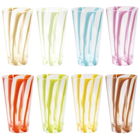 WowProLiv 8 Piece Set of 8 Plastic Striped Dishwasher Drinking Cups Tumblers MS Glasses 22 oz  22 Ounce