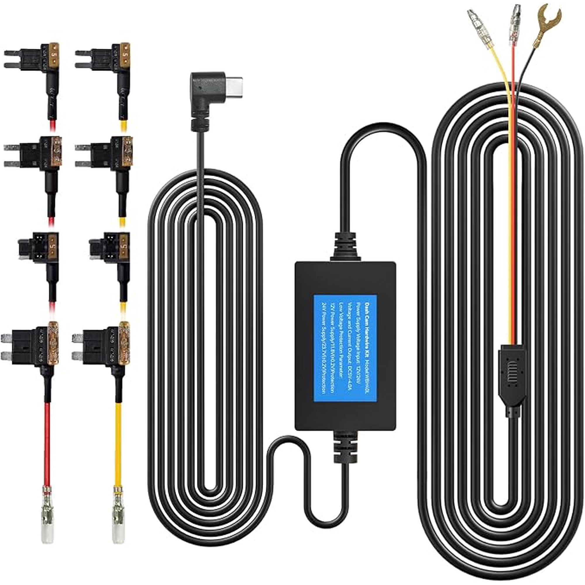 WOLFBOX 4A USB C Hardwire Kit Longer Version for WOLFBOX All Dash Cams, 21.33ft, Hard Wire Car Charger Cable Kit 12V- 24V to 5V for Dash Cameras with Battery Drain Protection