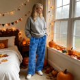 thumbnail image 4 of Blue Womens Jogger Pajamas Pants Loose fit Elastic Waist Wide Leg Pajama Bottoms,Lounge Sleepwear,Halloween Outfits for Women L, 4 of 6