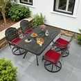thumbnail image 2 of Hzzkey 5-Piece Rectangle Cast Aluminum Patio Set with Swivel Chairs,Red Cushions,and Umbrella Hole, 2 of 11