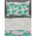 thumbnail image 3 of Acorn Comforter & Sham Bedding Set, Colorful Memphis Style Tropical Hipster Circles Monstera Leaves Minimalist, 3 pcs Duvet Set Microfiber Filling Quilt, 5 Sizes, Sea Green and Rose, by Ambesonne, 3 of 4