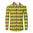 thumbnail image 3 of Fgvctg Carnival Party Long Sleeve Shirts for Men V Neck Button Down Shirt Classic Collared Blouse Mask Print Oversized Business Casual Outfits Yellow 2XL, 3 of 5