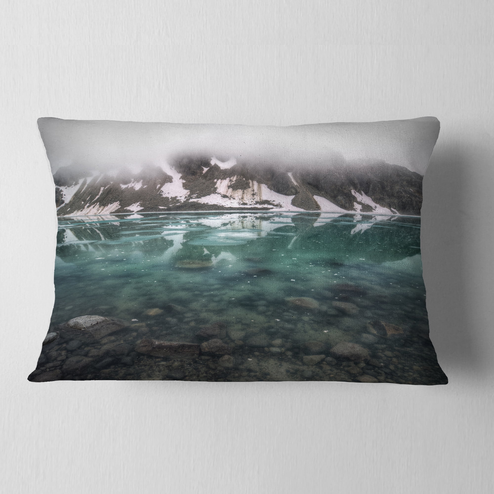 Designart Beautiful Turquoise Mountain Lake - Landscape Printed Throw Pillow - 12x20