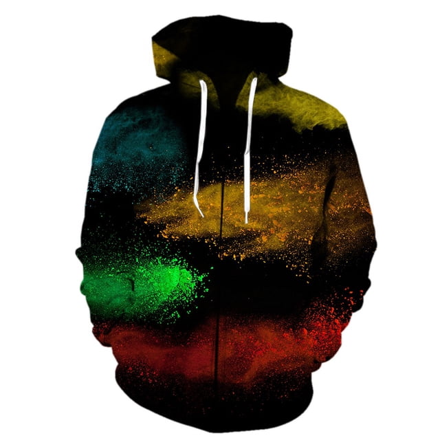 Sudadera con capucha y cremallera con estampado 3D de humo colorido para hombre y mujer, estilo hip hop callejero, chaqueta con capucha unisex para primavera y otoño