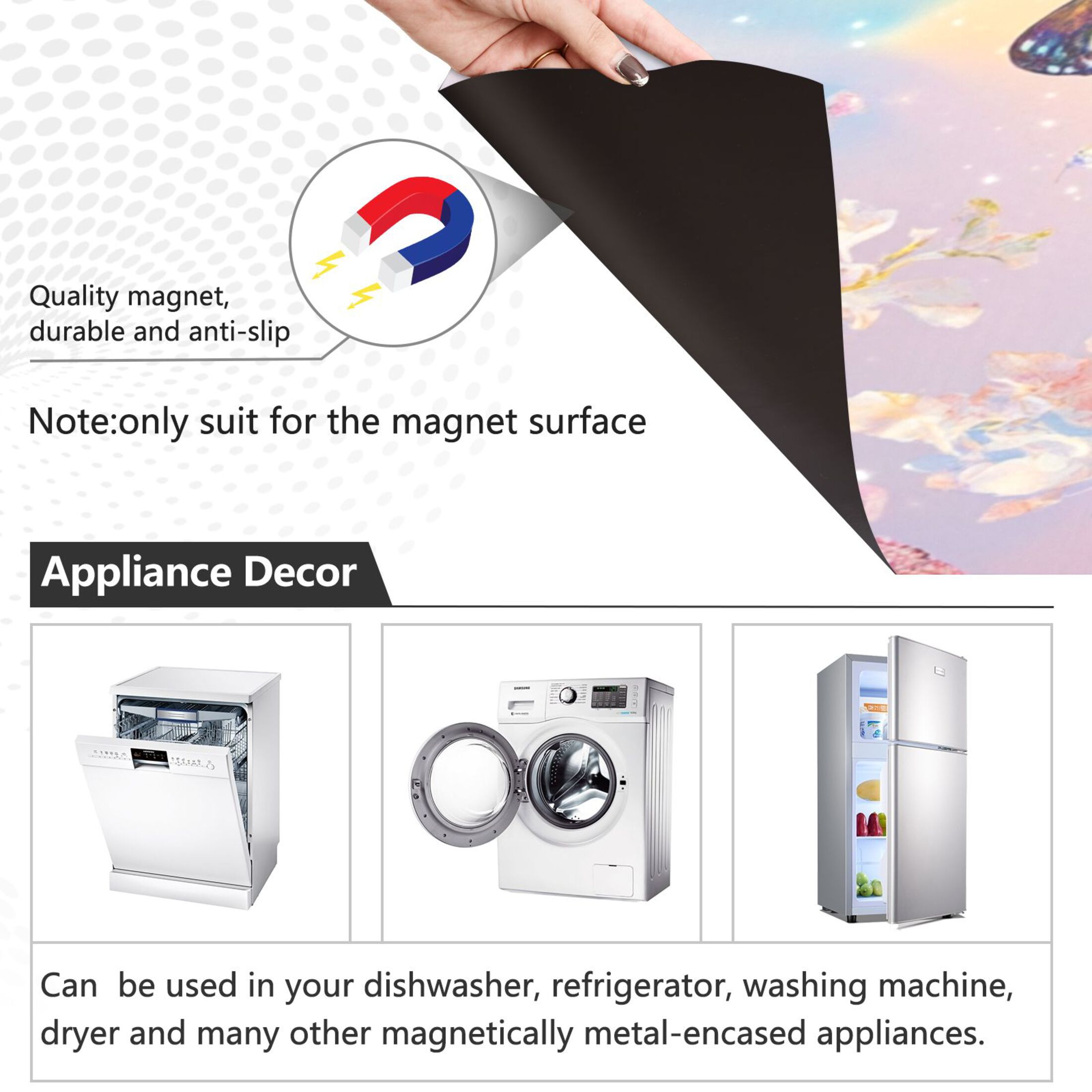 Dishwasher Magnetic Sticker 23x26 Inch Refrigerator Magnetic Sticker Washing Machine Magnetic Sticker Kitchen Panel Magnetic Sticker Home Decor Light Pink Flower Butterfly