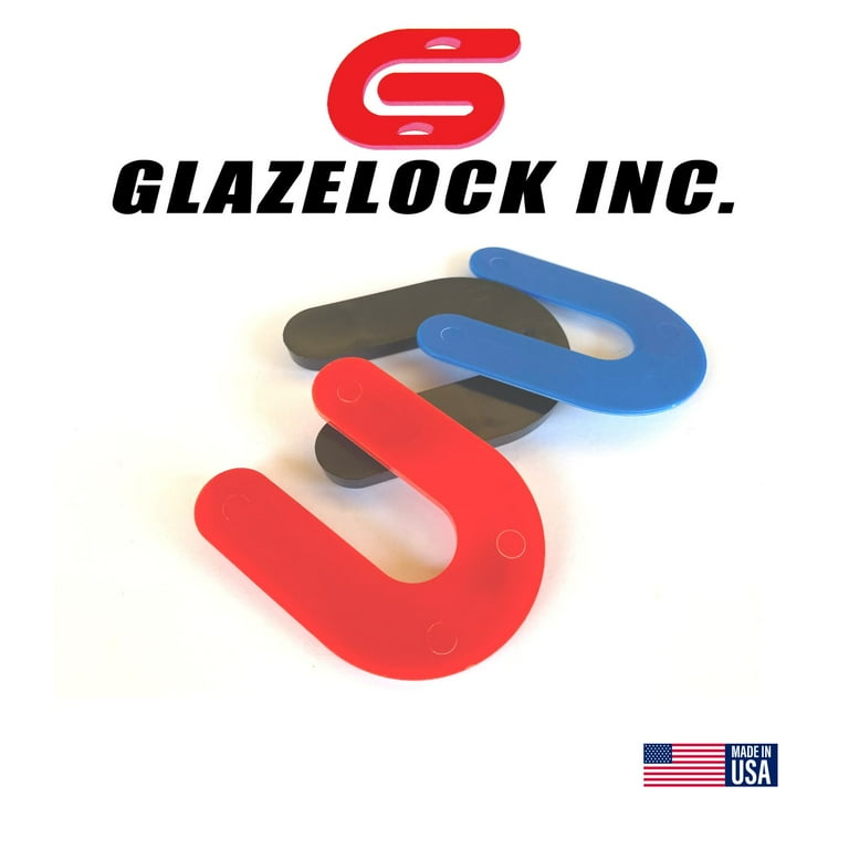 Glazelock Econo13 1/4 inch Thick Shim 2 inchl x 1 1/2 inchw with 1/2 inch Slot U-Shaped Horseshoe Plastic Flat Shims Black 100pc/Bag