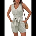 thumbnail image 2 of Mono Corto para Mujer, Informal, con Bolsillos en V, Cuello , Sin Mangas, Verde , Talla M, 2 of 10