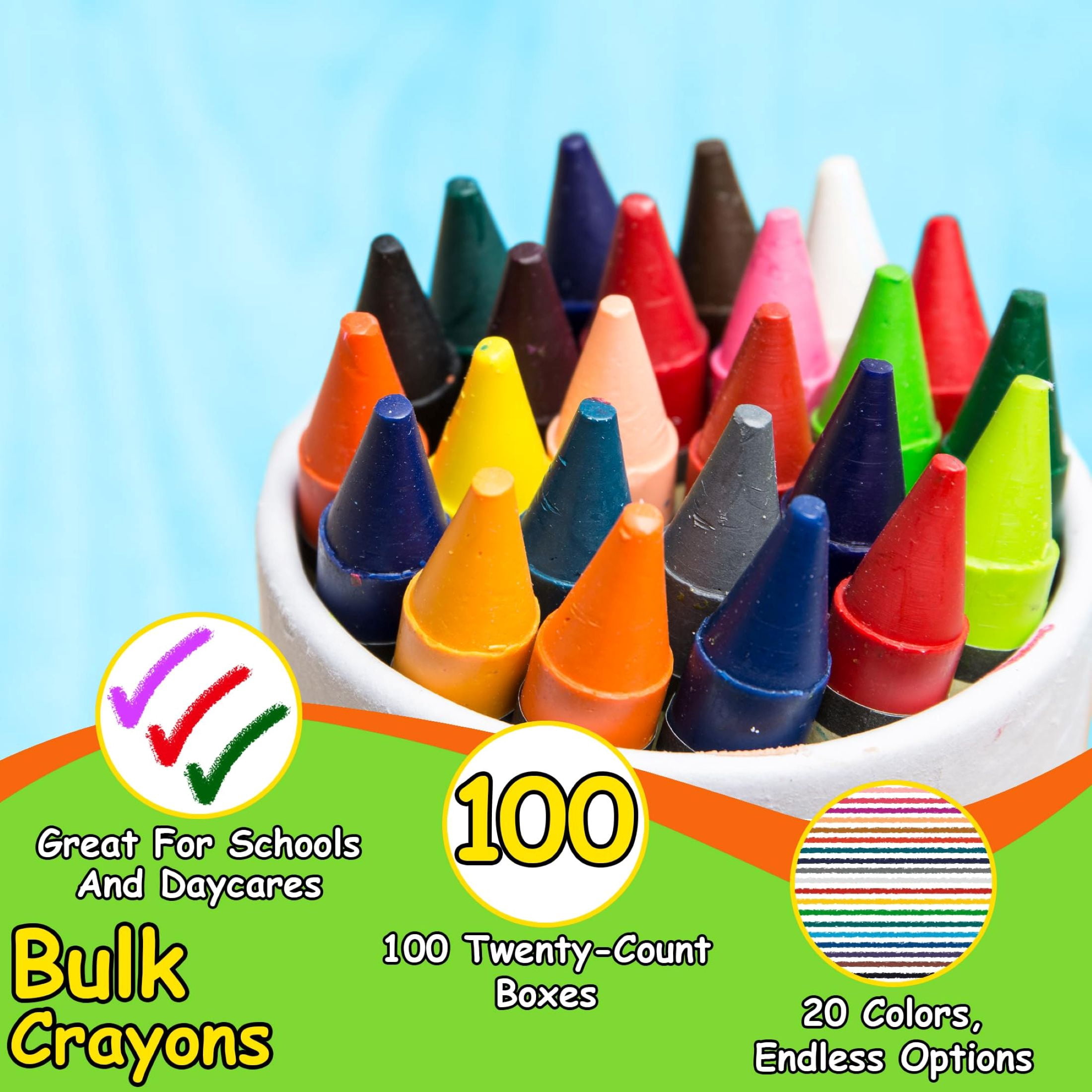 100 Pack of Crayons Containing 20 Crayons Per Box for Coloring - 2000 Count Crayons Total