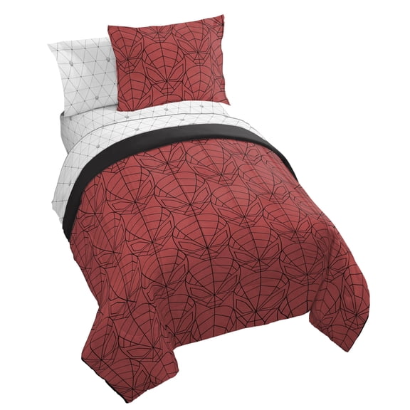 Jay Franco Kids Comforter Set Includes Sheets and Pillow Covers - Ultra-Soft Linen Feel Bed Set for Stylish Room Decor, Official Licensed Bedding, Red - Spiderman, 7 Piece Full