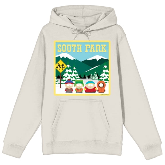 Southpark Bus Stop Adult Sand Long Sleeve Hooded Sweatshirt - Medium