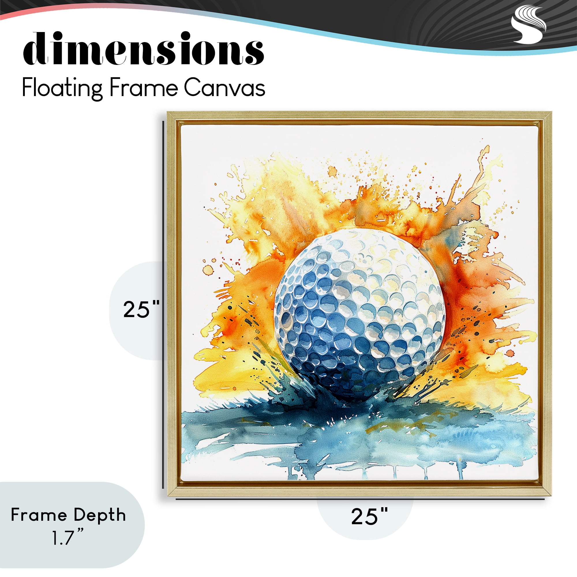 Stupell Industries Golf Splash Watercolor Burst Gold Framed Floater Canvas Wall Art, design by LSR Design Studio