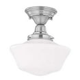 thumbnail image 2 of Design Classics Lighting Polished Nickel 12 Inch Schoolhouse Semi Flush Mount Ceiling Light with Milk Glass Shade, 2 of 3