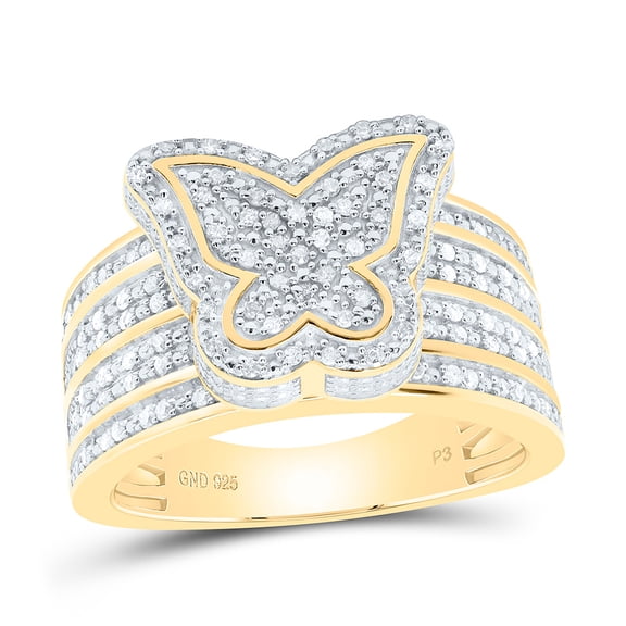 Yellow Silver 1/2Ctw Natural Diamond P3 Gift Butterfly Ring, Size 5