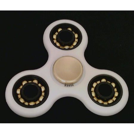 White Fidget Hand Spinner Toy : Center Full Ceramic ZrO2 Bearing : 3 outer Bronze Bearings : Brass caps