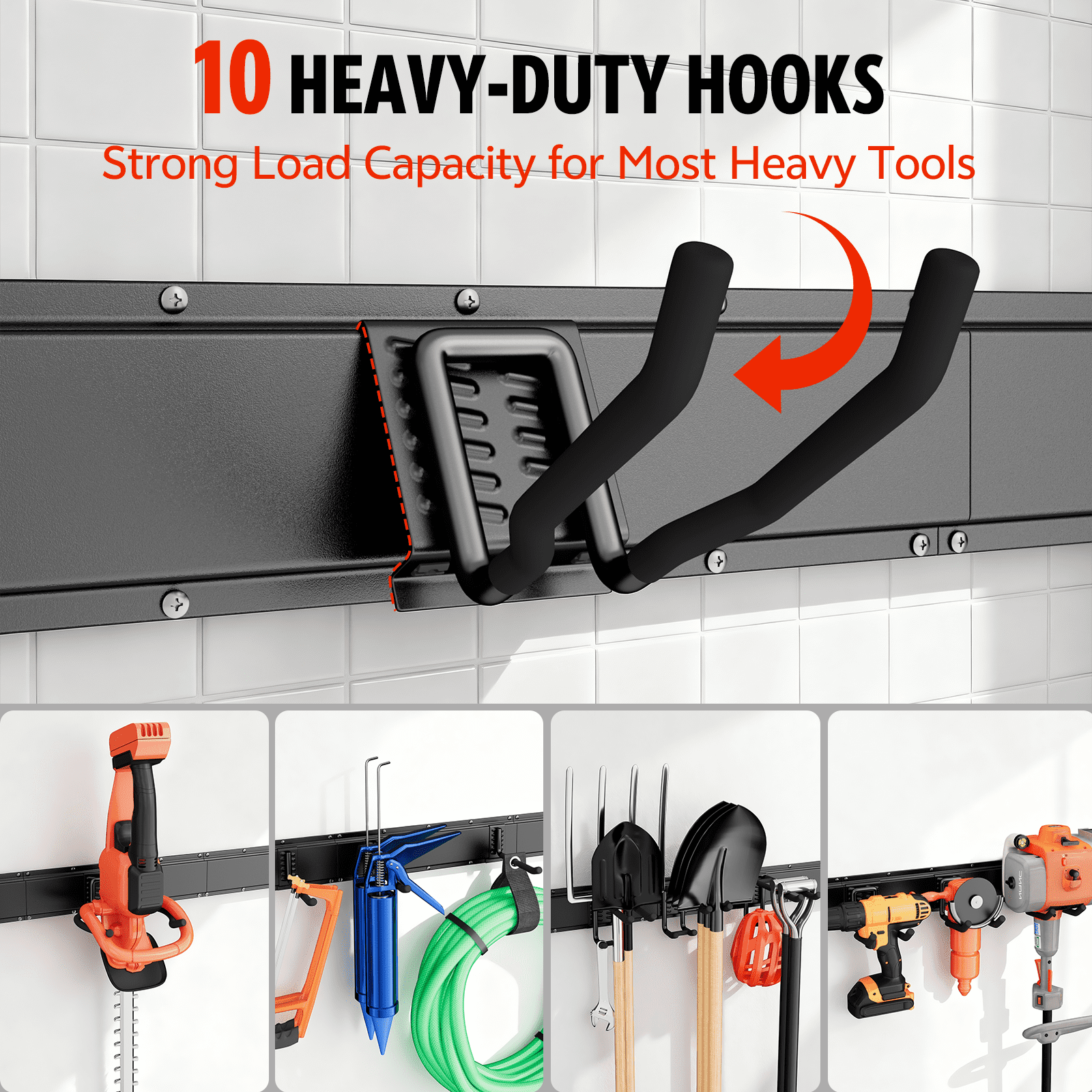 UNTIMATY 64" Garage Tool Organizer Wall Mount Garden Tool Storage Rack Hanger for Yard and Lawn with 10 Adjustable Hooks, 600 lbs Capacity