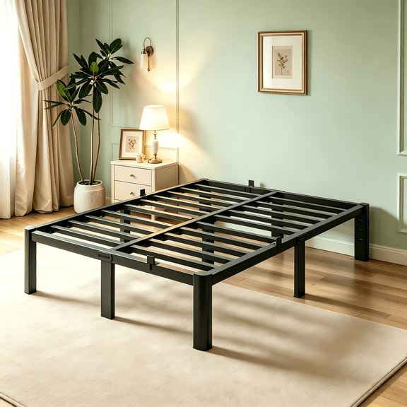 Fowroa 18 inch Full Bed Frame with Non-Slip Stoppers , No Box Spring Needed, Heavy Duty Metal Platform Queen Size, Noise Free,Easy Assembly