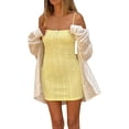 thumbnail image 6 of Women's Bodycon Mini Dress Summer Spaghetti Strap Square Neck Solid Color Tight Dress Clubwear, 6 of 10