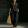 thumbnail image 2 of Enjoytime Denim Two Piece Sets for Women V-Neck Short Sleeve Tops Pants Matching Set Travel Casual Plus Size Outfits, 2 of 5