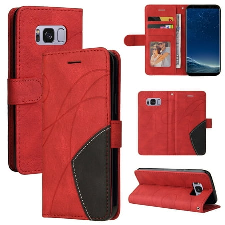 Case for Samsung Galaxy S8 Leather Wallet Book Flip Folio Stand View Cover - Red