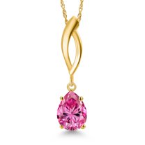 Gem Stone King 10K Yellow Gold Pink Moissanite Pendant Necklace for Women | 1.12 Cttw | Gemstone Birthstone | Pear Shape 8X6MM | With 18 inch Chain