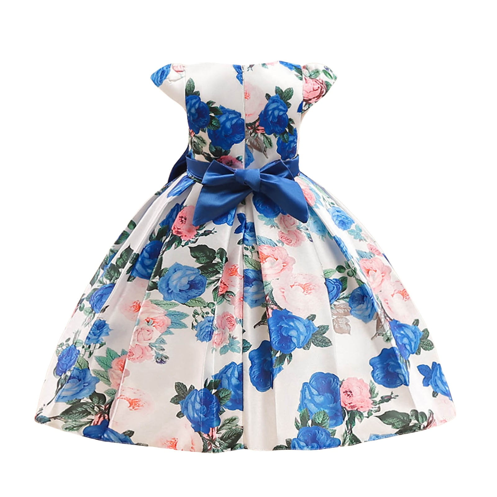 Kogui Ball Gowns for Girls Little Girls Dresses Short Sleeve Casual Birthday Party Dress Toddler Kids Swing Twirly Summer Sundress 3T 4T (Blue,3-4 Years)