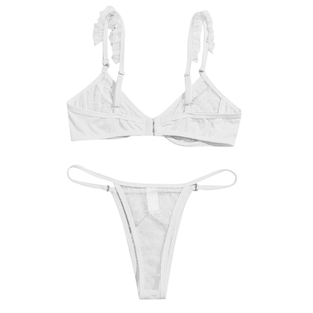 

Intimates Womens Mesh Perspective Temptation Three Point Underwear Set Polyester no underwire sports bra White