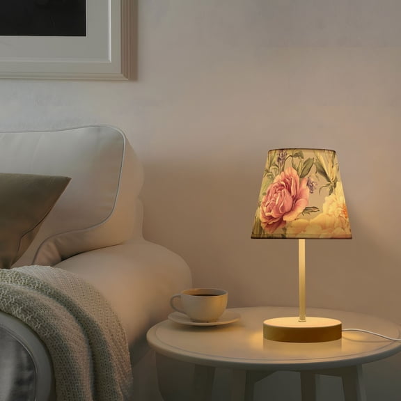 Lavender Roses Peonies Flowers Desk Lamp 3 Color Modes LED Table Lamp Nightstand Reading Light for Bedroom Living Room