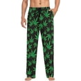 thumbnail image 4 of HPINK-T Green Cannabis Marijuana Leaf Men's Pajama Pants Super Soft Sleep Lounge Pants Pjs Bottoms with Pockets, 4 of 7