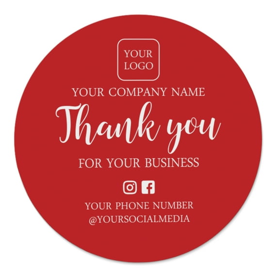 Printtoo Label Stickers for Small Business -50 RoundCustom Vinyl Waterproof Stickers -Personalized Labels for Handmade, Brand Stickers -Red, 6x6 Inches