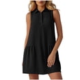 thumbnail image 2 of ClodeEU Women's Sleeveless Collared Shirt Dress, Casual Solid Color Ruffled Hem Tunic Mini Dress Black,Women's Plus L, 2 of 6