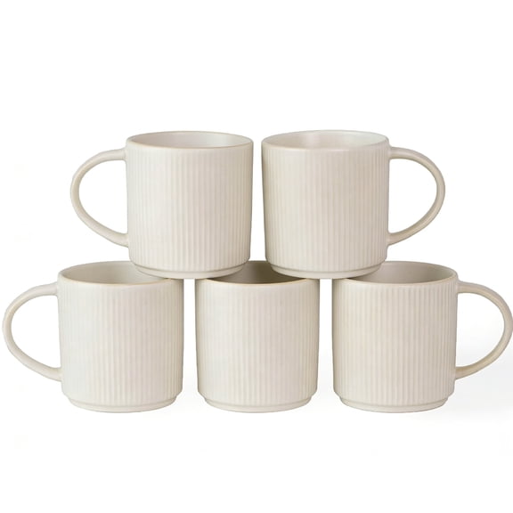12 oz Ceramic Coffee Mug Set of 5, Matte White Stoneware Cups with Handle for Coffee, Tea, Cocoa, Milk, Microwave & Dishwasher Safe