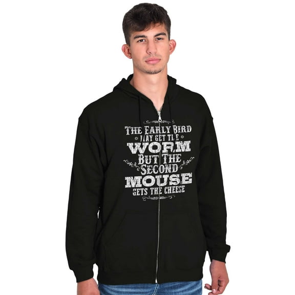 Early Bird Gets Worm Mouse Cheese Unisex Fleece Graphic Zip Up Hoodie Brisco Brands 2X