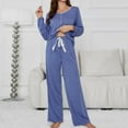 thumbnail image 2 of AWZXDE Women's Long Sleeve Top & Pants Lounge Set Drawstring Waist Pants Comfortable Casual wear Blue,L, 2 of 6