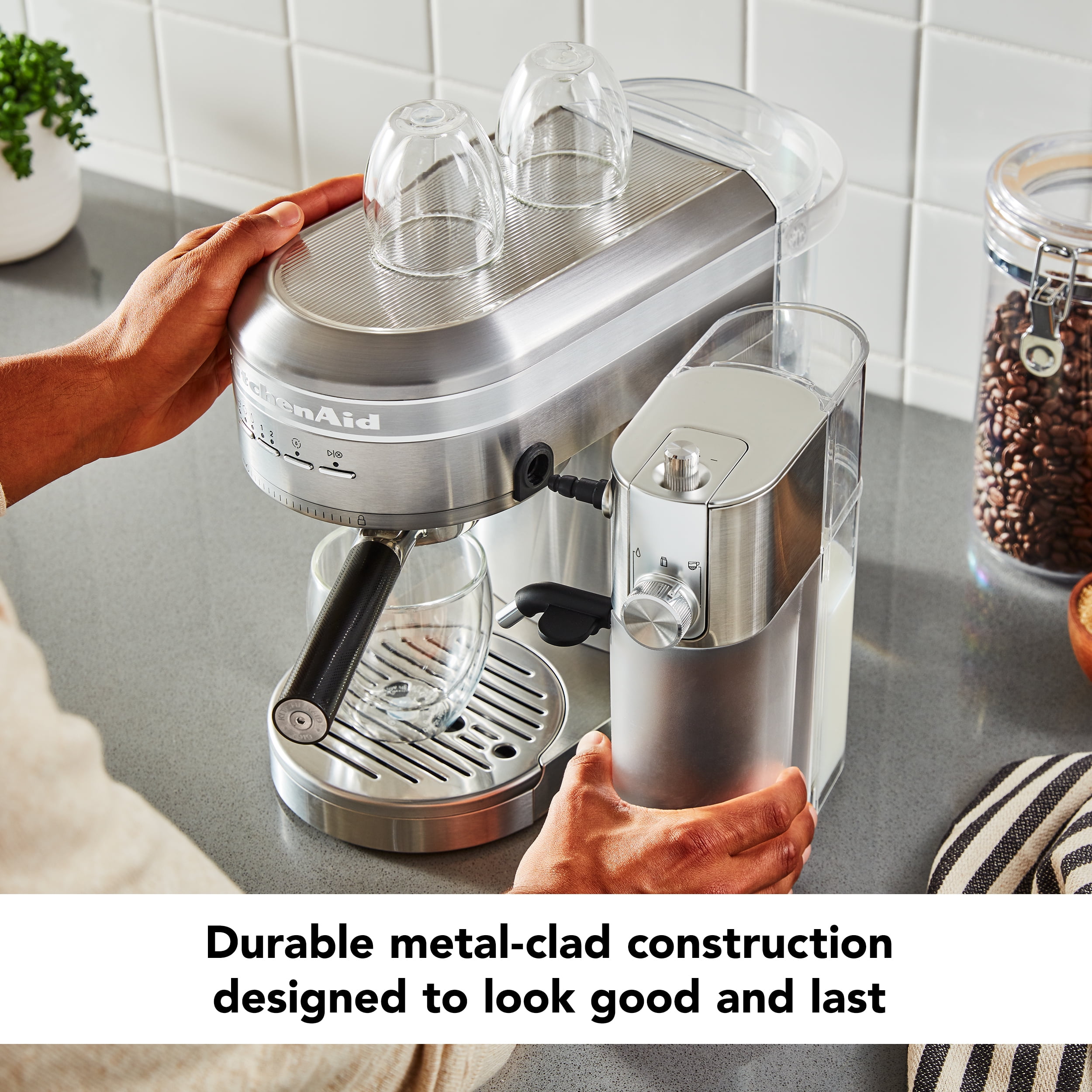 KitchenAid Metal Semi-Automatic Espresso Machine and Automatic Milk Frother Attachment Bundle