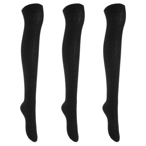 Lian LifeStyle Exquisite Big Girl's Women's 3 Pairs Thigh High Cotton Socks. Female Socks in Vibrant Colors 6-9 L1024Black
