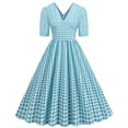 thumbnail image 1 of Pisexur Robe à Manches Courtes à Col en V Mode Femmes Été Robe Poupée à Col en V Robe Plissée à Trois Couches de Couleur Unie Robe pour Femmes, 1 of 6