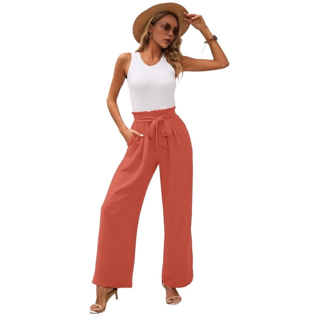 Pantalones de Salón de Pierna para Mujer, Color Rojo Coral, Talla L