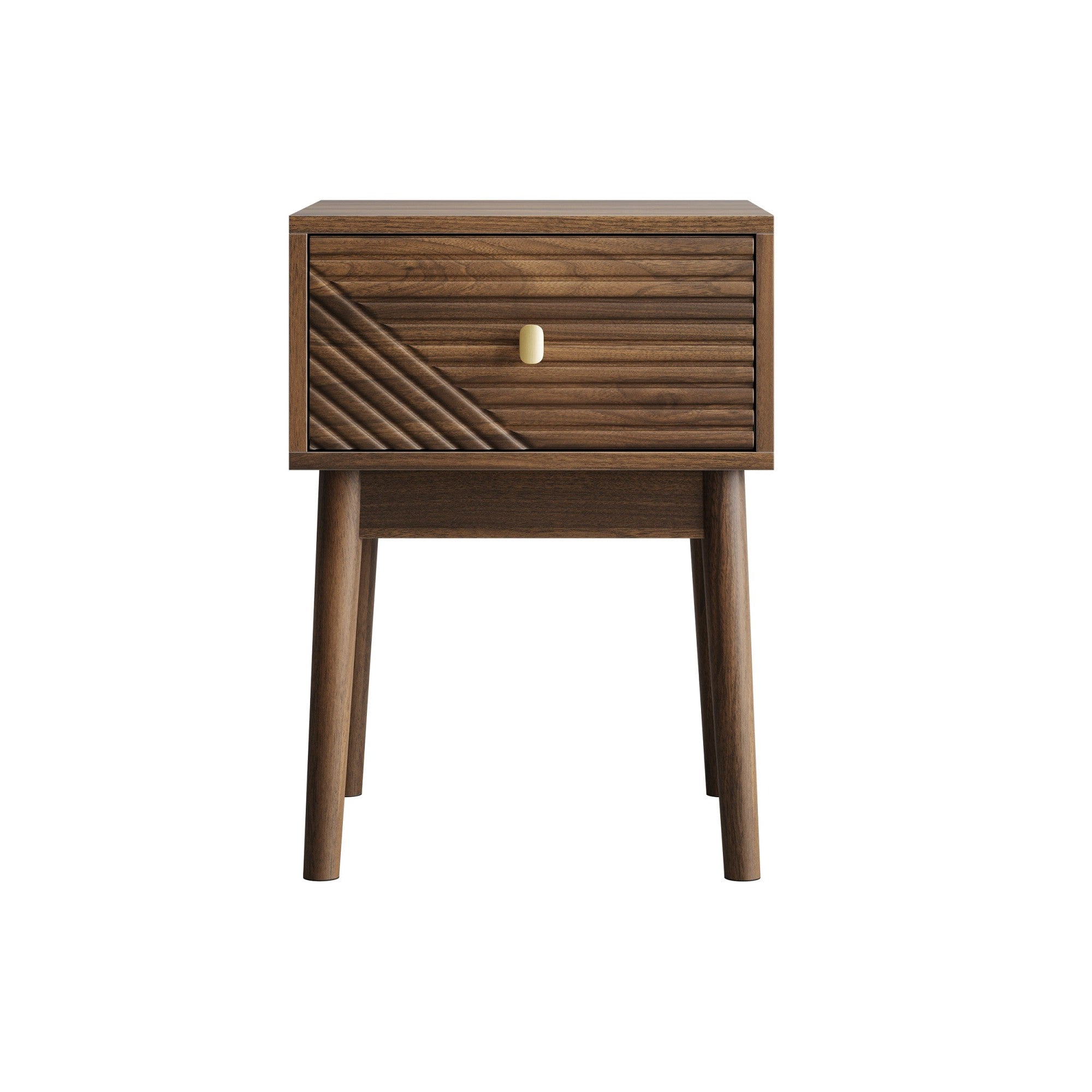 Sailvan Mid-Century Modern Walnut Bedside Table 2-Piece Set, with Metal Handles for Bedroom