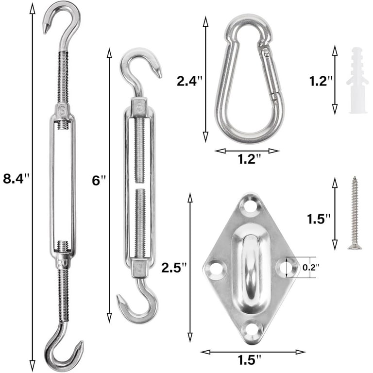 Awning Attachment Set,Heavy Duty Sun Shade Sail Stainless Steel Hardware Kit Triangle Square Rectangle Sun Shade Sail Fixing Accessories M5 8x4x4