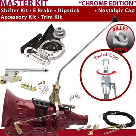 American Shifter AOD Shifter Kit Chrome 23 in. E Brake Cable Clevis Trim Kit Dipstick for F410A