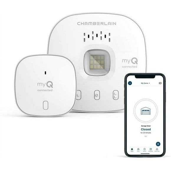 myQ Chamberlain Smart Garage Door Opener - Wireless Garage Hub and Sensor with Wifi & Bluetooth - Smartphone Controlled, New Design, myQ-G0401-ES, White