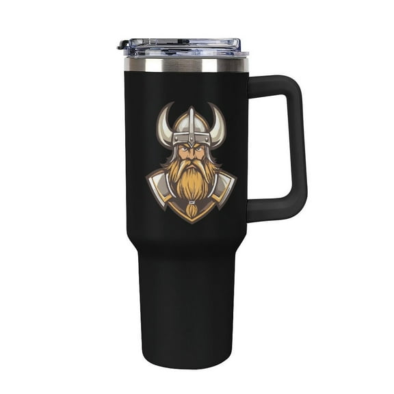Viking Warrior 40 oz Tumbler with Handle and Straw Stainless Steel Leakproof Travel Coffee Mug Car Cup Vacuum Water Bottle 40oz