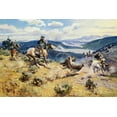 thumbnail image 2 of Russell, Charles Marion 18x13 Black Ornate Wood Framed with Double Matting Museum Art Print Titled - Loops and Swift Horses are Surer Than Lead, 2 of 4