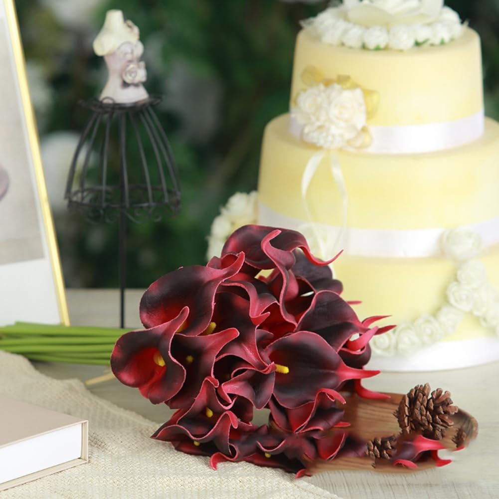 Calla Lily Bridal Wedding Artificial Fake Flowers Party Decor Bouquet PU Real Touch Flower (Yellow 10pcs)
