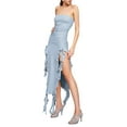 thumbnail image 3 of Cenuakty Women Off-shoulder Sleeveless Dress Summer Solid Color Irregular Ruffled Party Dress Beach Streetwear, 3 of 6