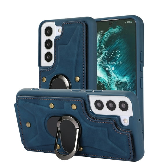 ELEHOLD for Samsung Galaxy S22 Plus Leather Wallet Case,with Card Slots Holders Ring Stand Magnetic Buckle Kickstand Function Shockproof Purse Case, Blue